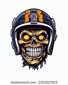 A menacing skull zombie wearing a helmet vector clip art illustration, blending horror and military themes, perfect for zombie apocalypse designs