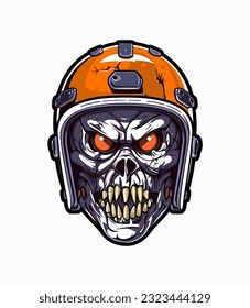 A menacing skull zombie wearing a helmet vector clip art illustration, blending horror and military themes, perfect for zombie apocalypse designs