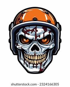 A menacing skull zombie wearing a helmet vector clip art illustration, blending horror and military themes, perfect for zombie apocalypse designs