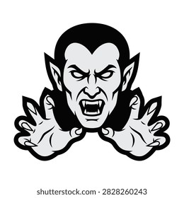 A menacing vampire with sharp fangs and claws bursts forth aggressively