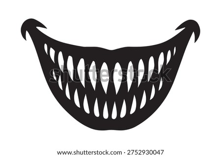 A menacing wide grin with numerous sharp teeth depicted in a stark black silhouette high-quality
