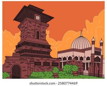 Menara Kudus Central Java Indonesia ancient historical architecture minaret tower building Islamic traditional monument Indonesian heritage tourism destination design set