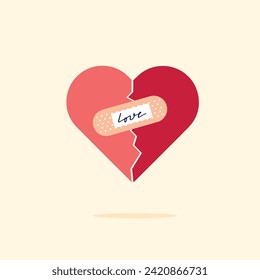 Mending heart with love care affection and joining broken relation illustration