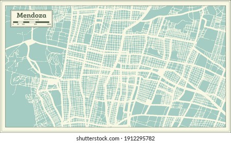 Mapa de la ciudad argentina Mendoza en estilo retro. Mapa de esquema. Ilustración vectorial.