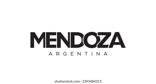 Mendoza in the Argentina emblem for print and web. Design features geometric style, vector illustration with bold typography in modern font. Graphic slogan lettering isolated on white background.