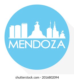 Mendoza, Argentina Round Button City Skyline Design. Turismo de Viajes de Silhouette Stamp Vector.