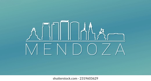 Mendoza, Argentina Skyline Linear Design. Ilustración de ciudad plana Ilustración de imágenes recorridas mínima. Icono del vector de desplazamiento degradado de fondo.