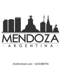 Mendoza, Argentina Skyline Silhouette City. Vector de diseño de Cityscape. Famosos Monumentos Turismo.