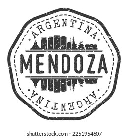 Mendoza, Departamento de Capital, Provincia de Mendoza, Argentina Stamp Skyline Postmark. Pasaporte postal de Silhouette. Icono de vector de redondeo de ciudad. Diseño de rehenes vintage.