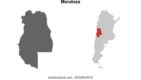 Mendoza province blank outline map set