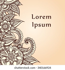 Mendy greeting card. Wedding invitation card with traditional ethnic flower paisley ornament. Invitation, Save the date. Flyer, banner, decoration. Oriental party invitation.