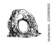 Menhirs, stones with round hole of unknown origin, vector illustration. Graphic drawing sketch. Megaliths Stone Age.
