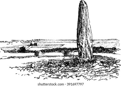 Menhirs, vector illustration. Graphic drawing. Megaliths.Stone Age.