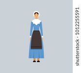 Mennonite or amich woman in traditional blue dress, representative of religious confession vector Illustration