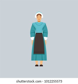 Mennonite or amich woman in traditional dress, representative of religious confession vector Illustration svg