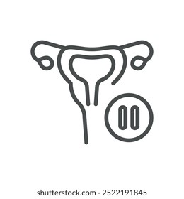 Icono de la menopausia. Ilustración de línea simple de un útero con símbolo de pausa, que representa la transición menopáusica y la salud reproductiva.