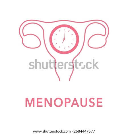 Menopause Icon. Simple line illustration of a uterus with clock representing menopausal transition and reproductive health.