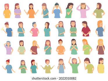 Menopause icons set cartoon vector. Female fertility. Age cycle