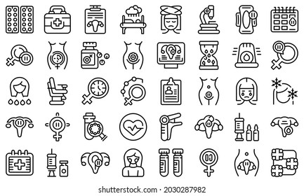 Menopause icons set outline vector. Female fertility. Age cycle