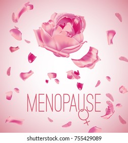 Menopause lettering on a florish background. Women health concept in pink colors. Vector illustration.