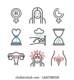 Menopause line icons. Woman Sickness. Vector signs for web graphics