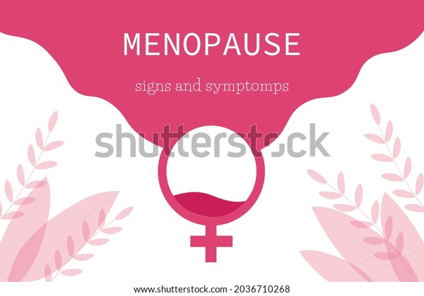 Menopause phrase banner with woman icon filled
with blood for website. Concept of menstruation period pregnancy or
menopause Medical, healthcare, gynecology estrogen hormone level
and feminine concept