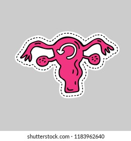 Menopause symbol. Editable vector illustration in patch style on grey background. Hand drawn badge, sticker, pin. Cartoon 80s-90s comics design. Elderly problems, female health, woman life collection.