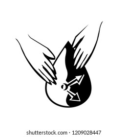 Menopause vector icon. Editable illustration with women hands and a clock symbol in black color isolated on a white background. Medical, healthcare and feminine concept.