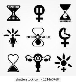 Menopause vector icons set. Editable illustration in black color isolated on a white background. Medical, healthcare and feminine concept. Female health awareness sign collection.