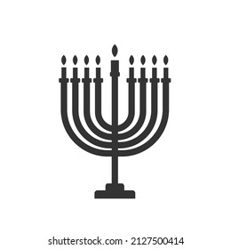 Menora jewish symbol sihouette isolated on white background. Hanukkah candelabrum with nine lit candles. Vector stock