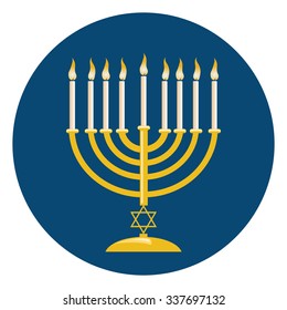 Menora or menorah with burning candles usually used at Hanukkah celebrations.