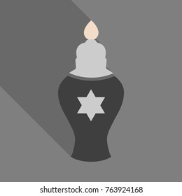 Menorah 9 candle candelabrum vector illustration. Holiday of Hanukkah element. Jewish symbol for celebration of Chanukah or Festival of Lights. Feast of Dedication lamp icon or festivity item.
