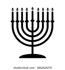 Menorah black Hanukkah icon isolated on white background. Vector illustration.