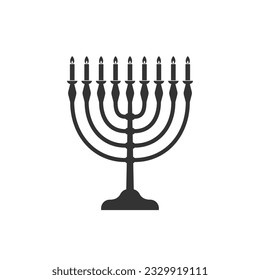 Menorah candelabrum with nine lit candles graphic icon. Candlestick in the form of a menorah sign isolated on white background. Vector illustration