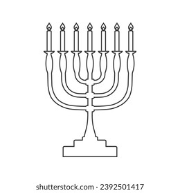 Menorah candelabrum with seven lit candles graphic line icon. Candlestick in the form of a menorah sign isolated on white background. Vector flat  sign