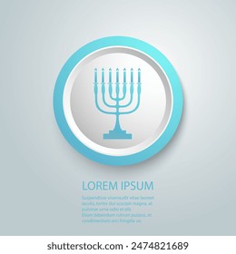 Menorah candelabrum with seven lit candles graphic blue icon. Candlestick in the form of a menorah sign isolated. Vector flat  sign