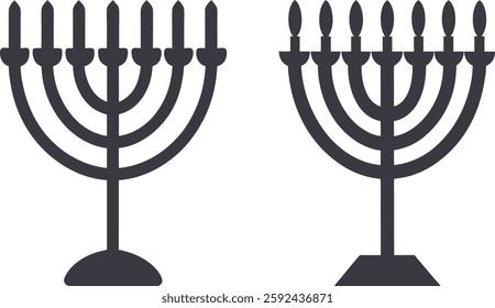 Menorah candles vector, Menorah vector art, Black  white holiday menorah candles art design isolated