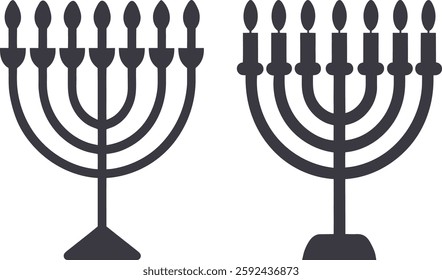 Menorah candles vector, Menorah vector art, Black  white holiday menorah candles art design isolated