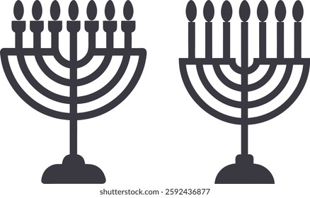 Menorah candles vector, Menorah vector art, Black  white holiday menorah candles art design isolated