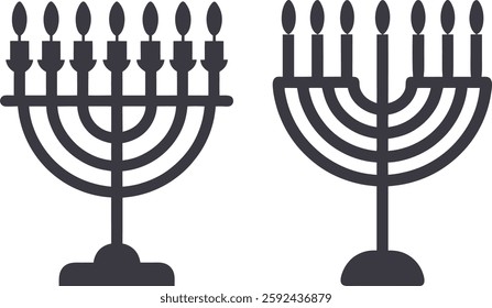 Menorah candles vector, Menorah vector art, Black  white holiday menorah candles art design isolated