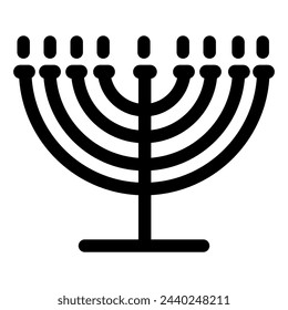 Menorah Kerzenständer religiöses Symbol. Spirituelles Chanukka-Zeichen der traditionellen Kultur der Verehrung und Verehrung. Einfacher schwarzer und weißer Vektor isoliert auf weißem Hintergrund