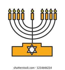 Menorah color icon. Hanukkah candles. Jewish festival of lights. Feast of Dedication. Isolated vector illustration