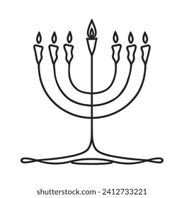 Menorah Continuous one line drawing of a traditional jewish candle. Judaism. National symbol. Vector illustration. Hanukkah.