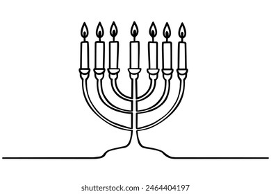 Menorah Continuous one line drawing of a traditional jewish candle. Vector illustration.