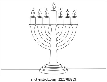 Menorah. Continuous one single line drawing of Traditional Jewish candle. Judaism. National symbol. Vector illustration