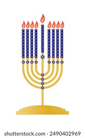 Menorah with david star vector, happy hanukkah judaism religious holidays hebrew celebration, candelabrum with candles. Jewish holiday. 