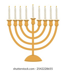 Menorah with david star vector illustration. Hebrew lampstand isolated on white background. Jewish holiday. Traditional hanukkah candlestick. Nine branched candelabrum. Religious and holiday attribute