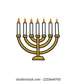 menorah doodle icon, vector illustration