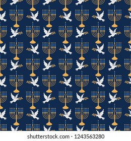 Menorah and Dove Seamless Pattern - Menorah and dove of peace design made for Hanukkah