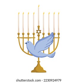 Menorah with dove vector clipart. Jewish symbol illustration. Hanukkah holidays